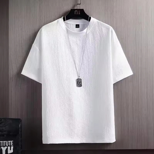 Di alta qualità estate nuovi vestiti <span class=keywords><strong>da</strong></span> <span class=keywords><strong>uomo</strong></span> <span class=keywords><strong>in</strong></span> bianco camicia a maniche corte Casual cotone <span class=keywords><strong>lino</strong></span> tinta unita T-Shirt a mezza manica per gli uomini - Product Image 4