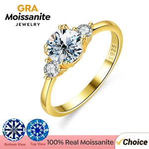Anello in Moissanite a tre pietre per donna 925 Sterling Silver <span class=keywords><strong>18K</strong></span> <span class=keywords><strong>Gold</strong></span> Double Round <span class=keywords><strong>Solitaire</strong></span> Diamond gemstone halo Wedding Jewelry - Product Image 6