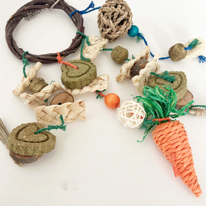Hamster Jouets Naturel pomme Branche Tissé Anneaux Gâteaux D'herbe Boules D'herbe Balles Loofah Combinaisons Lapin Ronger Cordes De Dentition - Product Image 2