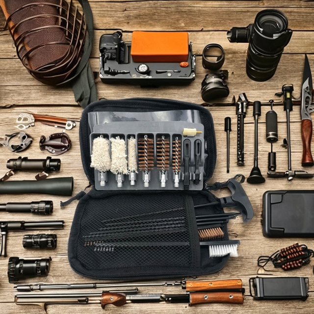Black Pouch Style SHT Shooting Gun Cleaning Kit 12GA.20GA.410GA Steel Brass Nylon Portable Tactical Use Gun Cleaning Brush