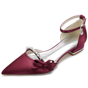 Sandales à talon moyen pour femme, en satin, à bout pointu, avec bride de cheville, décorées de strass en cristal et d'un nœud, semelle extérieure en caoutchouc, légères et confortables, OEM ODM - Product Image 4