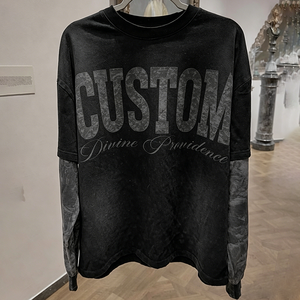 T-shirt pour homme à manches longues en coton double couche, col rond, imprimé DTG, style vintage, surdimensionné, streetwear, avec logo personnalisé - Product Image 3