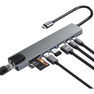 Adaptateur Hub USB-C 8-en-1 : Câble Type-C vers Convertisseur 4K 60Hz, Ethernet, USB 3.0, Station de Charge USB 8-en-1 - Product Image 3