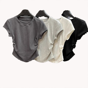 Camiseta de Manga Corta de Color Sólido, Diseño Favorecedor, Personalizable, Estilo Nicho, Cintura Ajustada, Hombros Regulares - Product Image 6