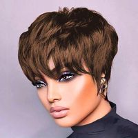 Perruque courte en cheveux humains, style pixie, fabriquée à la machine, couleur personnalisée, prête à porter, sans colle, pré-stylisée, aspect naturel, pour femmes noires