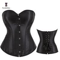 Corset gothique de grande taille 6XL pour femmes noir blanc Satin Overbust Corset Top dentelle Sexy Bustier 6 rangées Busk fermeture Coldker
