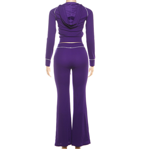 Completo Sportivo Casual da Donna in Due Pezzi: Cardigan con Cappuccio e Top Corto + Pantaloni con Coulisse, Tuta Semplice e Basica - Product Image 5