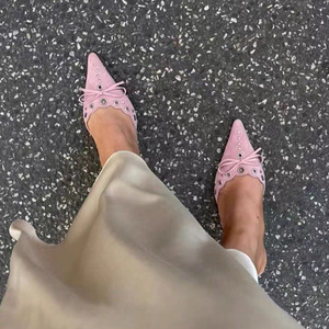 Xinzirain-Sandales mules à talons hauts en cuir suédé avec nœud pour femme, taille 43 - Product Image 6