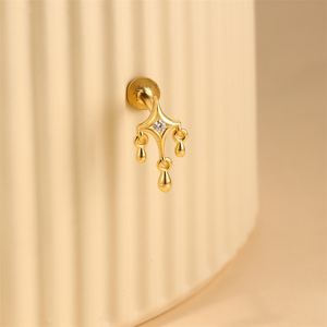 Piercing Clásico de Plata de Ley 925 con Baño de Oro de 18K, Diseño de Estrella, Luna, Ojo Turco y Zirconia Geométrica para Cartílago, Tragus, Lóbulo y Labret - Product Image 5