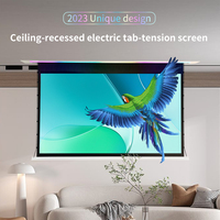 Écran de projection électrique encastré au plafond de 120 pouces, écran de projection motorisé à commande vocale avec lumières d'ambiance intelligentes