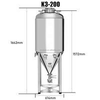 Cuve de Fermentation Conique 200L en Acier Inoxydable 304 Brossé, à Double Enveloppe, pour Bière/Vodka, avec Refroidisseur et Réservoir sous Pression Haute Performance