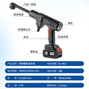 Pistola de lavado de autos inalámbrica de 21V con batería de litio, rociador de agua a alta presión para limpieza de autos y uso en el jardín. - Product Image 2
