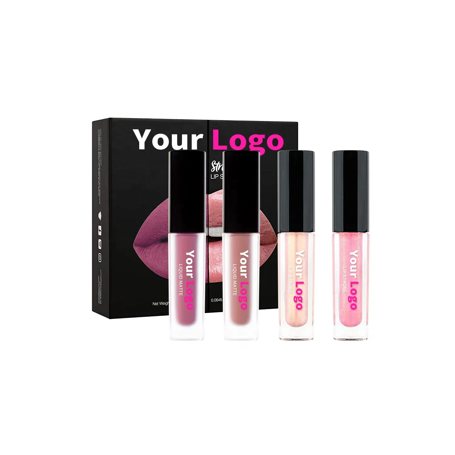 Private Label Glitter Lipstick Kit Lipstick Makeup Gift Set Glossy Lipgloss Set Packaging Lip Gloss