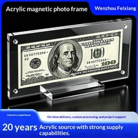 Cadre photo magnétique en acrylique transparent, cadre de présentation pour billets de banque commémoratifs/dollars américains, support de présentation de bureau avec base