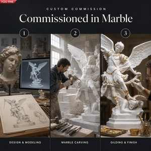YOUFINE Statue de Saint Michel Archange en marbre blanc sculptée à la main avec sculpture d'ange guerrier doré pour église et jardin - Product Image 6