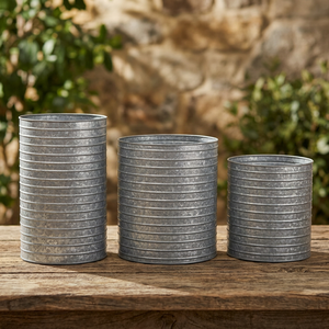 Decorative Garden Small <b>Tree</b> <b>Planter</b> Flower Pot Natural Finished Metal Galvanized Cylinder <b>Planters</b>, Set of 3 - Product Image 2
