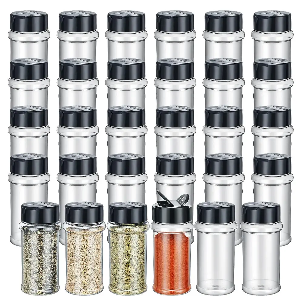 PET Spice Bottles Clear Plastic Container Jars with Lids Labels for Kitchen Storing Spice Powders Flapper Spices Jars Set