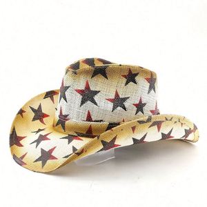Sombrero de vaquera de paja para mujer, estilo vacaciones, con pintura en aerosol trenzada, con borde doblado y ala ancha flexible, estilo vaquero canadiense - Product Image 2