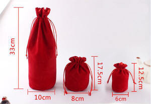 10x33cm Black/Red/Grey Round Bottom Velvet <b>Bags</b> & Pouches Big Drawstring Gift <b>Bag</b> Wine Bottle <b>Packaging</b> <b>Bags</b> - Product Image 2