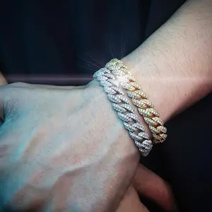 Hot sale 925 Solid Silver Iced out 9mm 13mm Wide With GRA Moissanite diamond Bracelet Cuban chain link for man