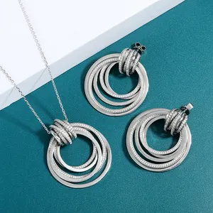 Fashion Jewelry Sets S925 Sterling Silver Interlocking Circles Necklace Earrings Jewelry Gift Sets For Women