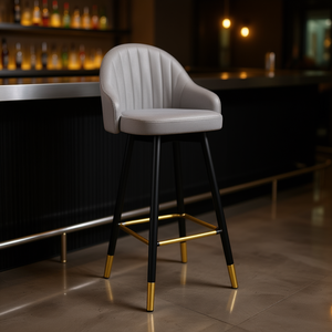Sgabello da Bar Homeera L98*W65*H51cm in Tessuto Grigio con Gambe in Metallo, Arredamento Bar Moderno Contemporaneo - Product Image 2