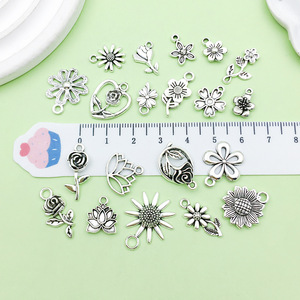 จี้ดอกไม้โลหะผสมเงินโบราณ สำหรับทำเครื่องประดับ DIY ต่างหู สร้อยคอ ชิ้นส่วนประกอบชุบโลหะผสมสังกะสี - Product Image 3