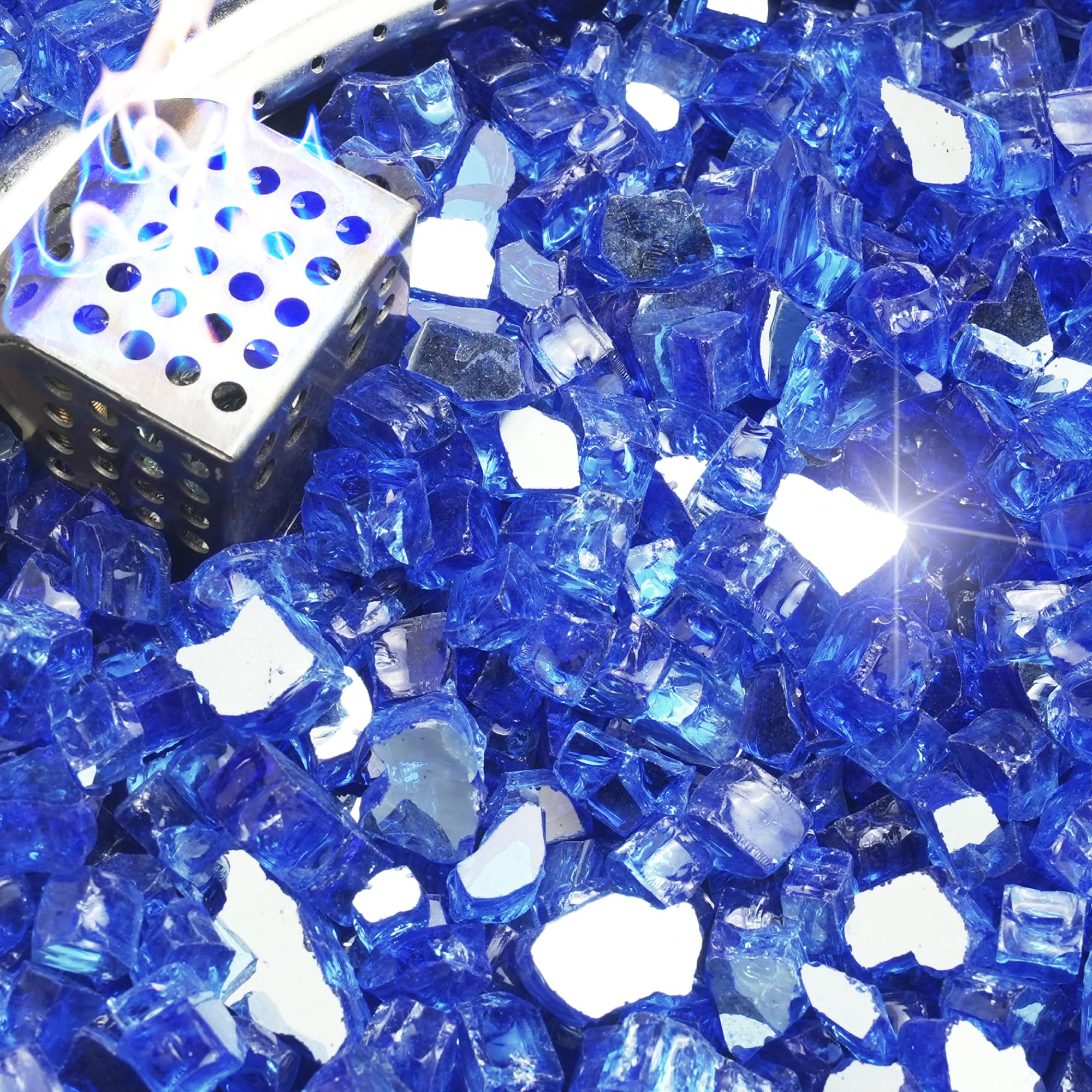 Roches de verre réfléchissantes bleues pour foyer