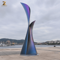 Escultura Moderna de Acero Inoxidable con Acabado Aurora, Instalación de Arte Metálico Abstracto Facetado para Oficinas, Plazas, Resorts y Paisajes