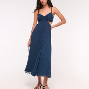 Vestido Midi Casual de Verano Transpirable con Aberturas, Estampado Floral, 100% Algodón y Lazos de Encaje Bordados - Product Image 1