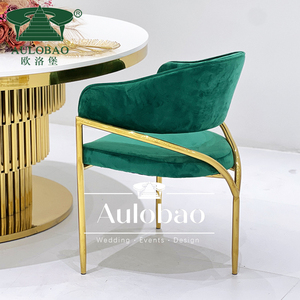 เก้าอี้รับประทานอาหารผ้ากำมะหยี่สีเขียวทำจากสแตนเลสสำหรับร้านอาหาร - Product Image 4