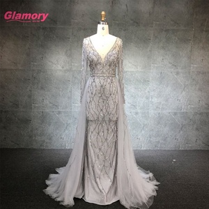 Gaun <span class=keywords><strong>Prom</strong></span> Kain Tule Desain Baru Gaun Malam Lengan Panjang dengan Manik-manik Kristal - Product Image 4