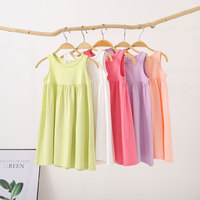 Robes d'Été pour Bébé Fille, Robe Smockée sans Manches Coton Couleur Unie Coupe A-line