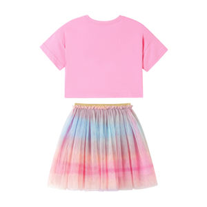 Conjunto <span class=keywords><strong>de</strong></span> <span class=keywords><strong>Ropa</strong></span> <span class=keywords><strong>Infantil</strong></span> 100% <span class=keywords><strong>Algodón</strong></span> al por Mayor, Camiseta <span class=keywords><strong>de</strong></span> Manga Corta con Aplique <span class=keywords><strong>de</strong></span> Nube <span class=keywords><strong>de</strong></span> Dibujos Animados y Falda, Antiarrugas, Casual, Tallas 2-7 Años - Product Image 3