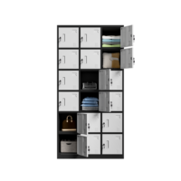 Casier en acier à 18 portes, couleur noir et blanc, avec serrure à clé individuelle, portes ventilées, pour personnel, salle de sport, atelier, dortoir
