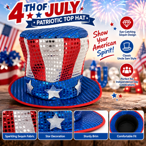Wholesale 4th of July Uncle Sam Sequin <strong>Top</strong> <strong>Hat</strong> <strong>Red</strong> White Blue Patriotic Costume <strong>Hat</strong> for Independence Day Party - Product Image 1