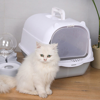 Bac à litière pour chat en plastique blanc et bleu, couvert et fermé, grande taille, accessoires pour animaux de compagnie, vente en gros
