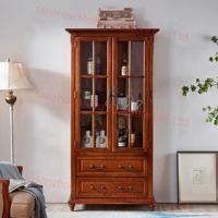 Mueble Bar Alto Estilo Rústico Vintage con Puertas de Vidrio y Cajones, Color Cerezo, Mueble para Vinos para Espacios Pequeños, Madera Maciza para Comedor