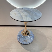 Table d'appoint ronde moderne extensible en fer et marbre pour usage domestique ou commercial