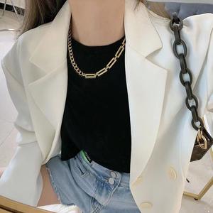 Hiphop dames 2-delige set vergulde paperclip ketting armband dikke roestvrijstalen Cuban link ketting collier sieradenset - Product Image 2