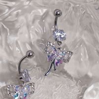 OUKE Y2K Style Fliege Nabel Piercing Süßer Edelstahl Silber Farbe Flash AB Zirkon Bogen baumeln Bauch Piercing für Frauen