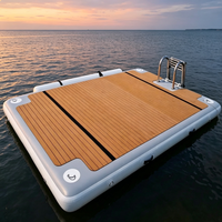 Plateforme flottante gonflable InflaToGo en PVC avec revêtement en teck, échelle intégrée, technologie Drop Stitch, portable, pour l'été, 10x10x8, capacité de 1500 lb, pour lac