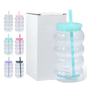 Vaso de Cerveza Libby de Plástico Acrílico Transparente de 16 oz con Logotipo Personalizado, con Tapa y Pajita de Colores - Product Image 1