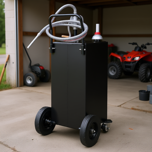 Bidon de carburant industriel 30 gallons noir 4 roues Pompe de transfert manuelle Réservoir de stockage d'essence et de diesel pour voitures, tondeuses à gazon, VTT - Product Image 2