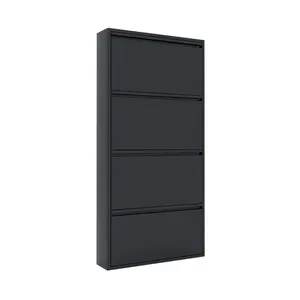 Small flat pacHousehold Entryway furniture 4 tier hidden black metal shoe storage rack cabinet with 4 eversible pockets export
