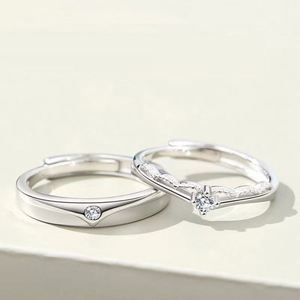 Anillo de Pareja Plateado con Circonita, Anillos Abiertos de Diamantes para Mujer y Hombre, Joyería de Boda y Compromiso - Product Image 3