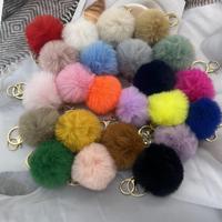 Vente en gros 8cm pompon multicolore fourrure mignon sac pendentifs porte-clés clé de voiture accessoires fausse fourrure de lapin boule Pom Pom porte-clés
