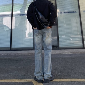 Jean Américain Rétro Coupe Droite Ample en Coton 100% de Haute Qualité Imprimé et Délavé, Respirant, Style Urbain, Pantalon Printemps-Automne - Product Image 4