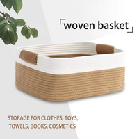 Panier de rangement pour vêtements, jouets et linge, en corde de coton beige tressée avec poignées, nouveau design