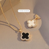 Pendentif en tungstène plaqué or, micro-serti de zircons, style Instagram, collier trèfle à quatre feuilles double face, cadeau unisexe